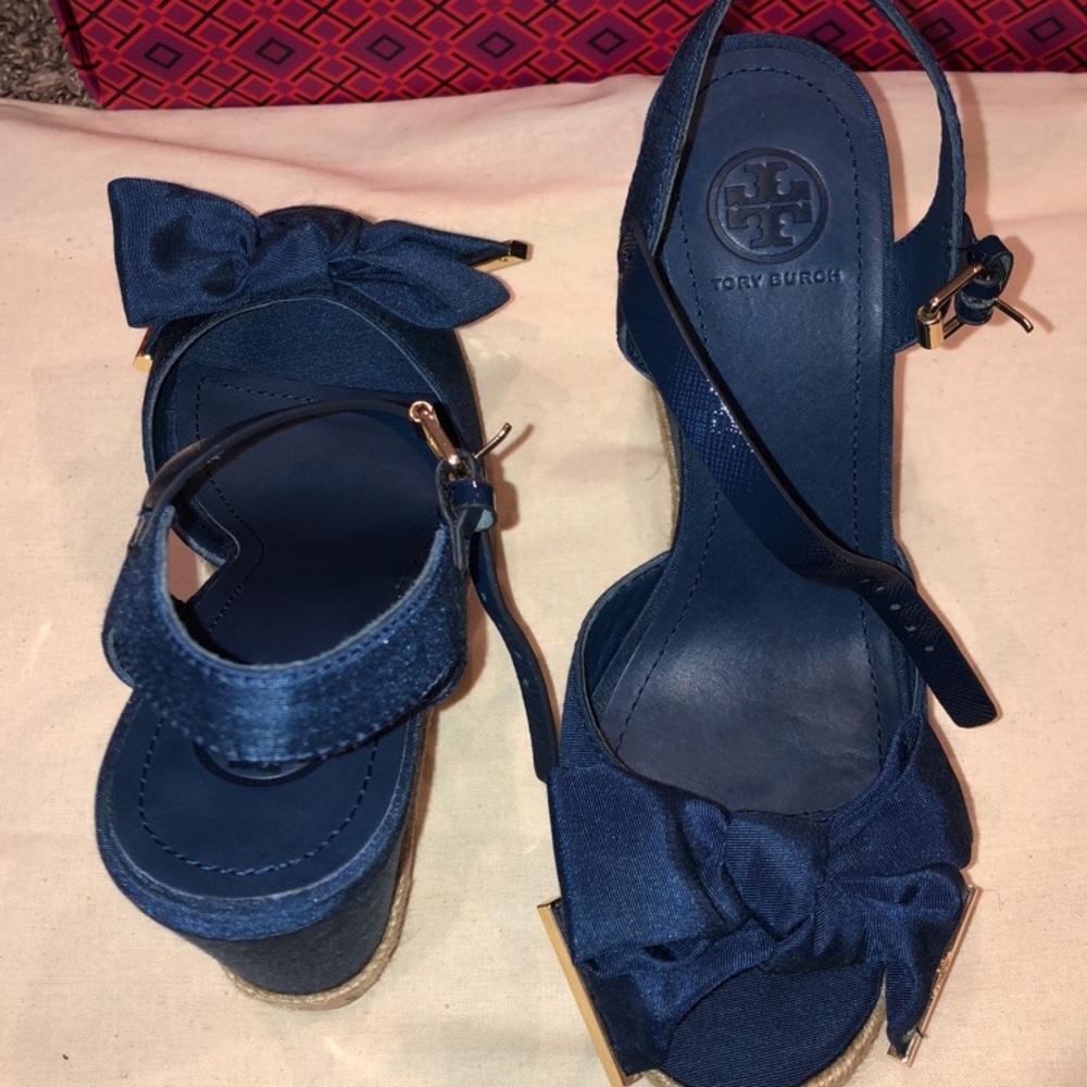 Tory Burch Penny 120mm wedge sandal-fabric